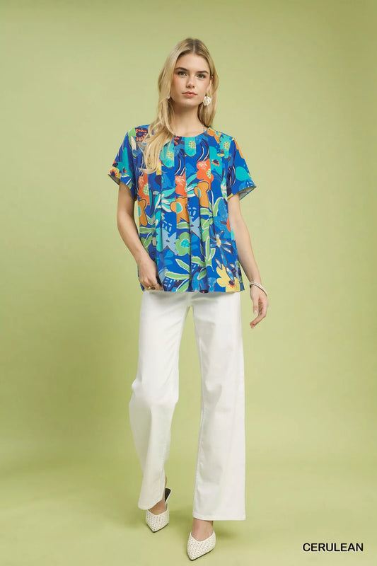 Abstract Floral Pleated Blouse b00926b8-6a2d-4ee0-a23e-fa4327dedfed-Max-Origin