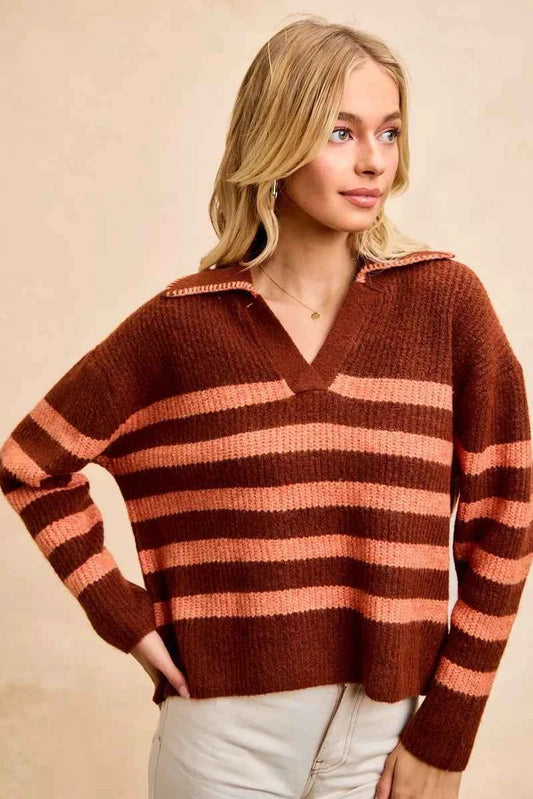 Striped Sweater Top with Collar Stitched Details b00b03ac6e124fdaac6d640b5e373b36-Max-Origin