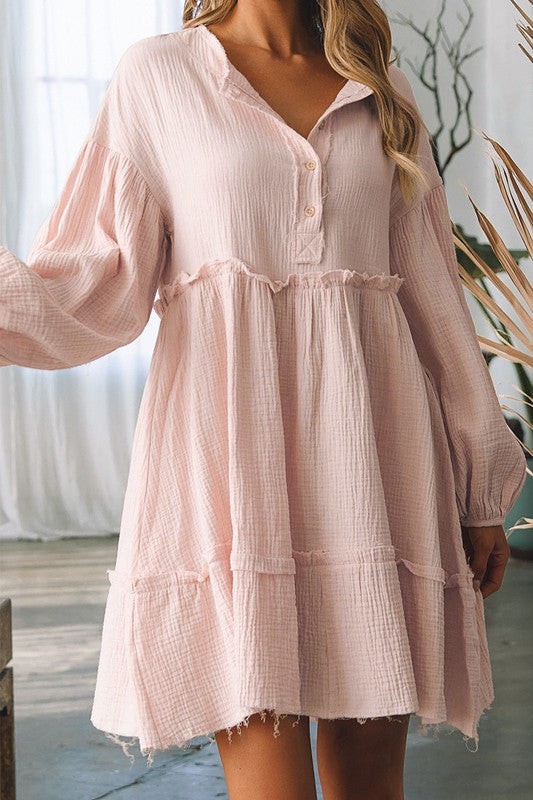 Women Crinkle Distressed Puff Sleeve Flared Dress b00f2157-0248-40b6-a267-f60184225739