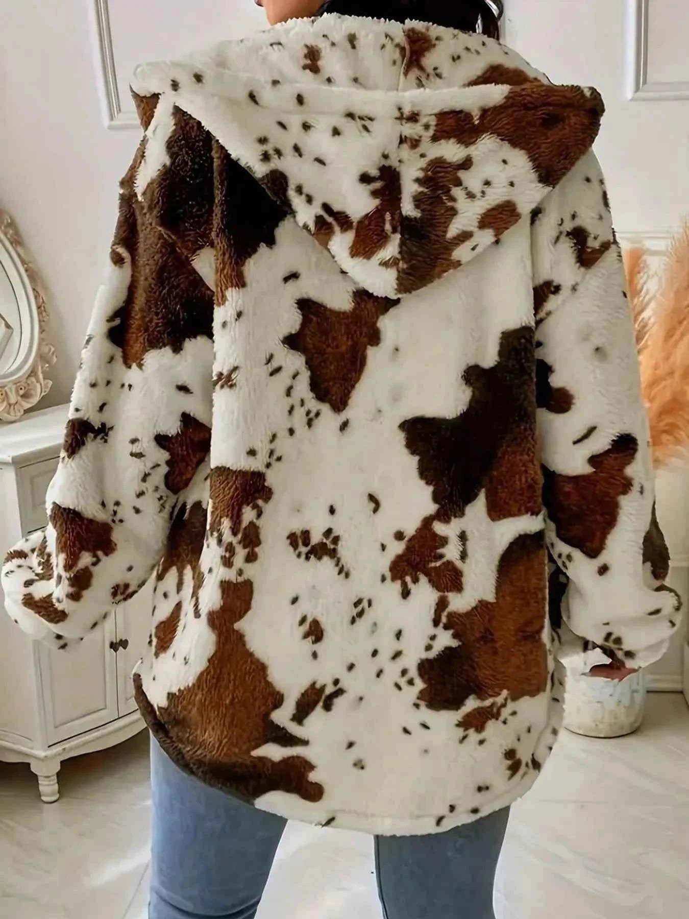 Cow Print Plush Hooded Outerwear b01256889a6442b290741280c9a36a9b-Max-Origin
