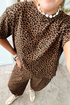 Brown Leopard Loose Tee Drawstring Waist Barrel Pants Set b0156bccbc95bc2e