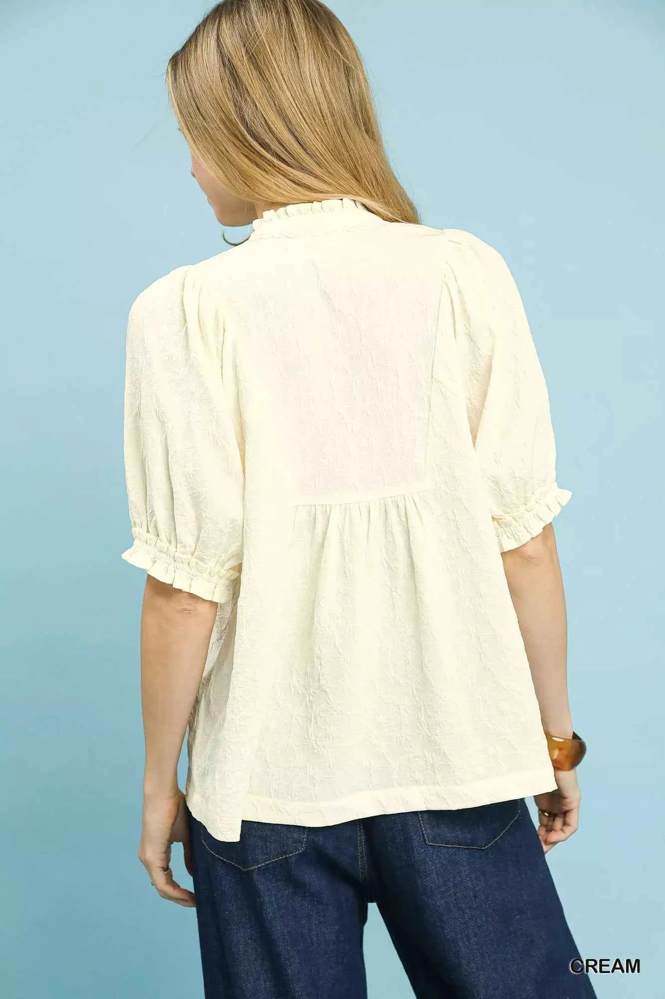 Textured Smocked Peasant Top b0170580-e7dd-422e-b64d-923ea74867f6-Max-Origin