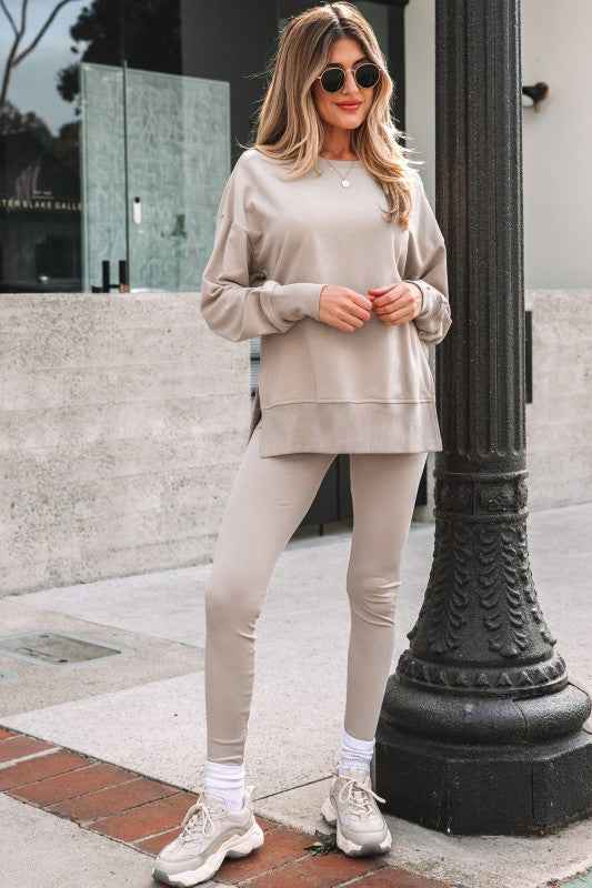 Solid Oversize Sweatshirt and Ribbed Leggings Set Jet Stream b0214a50-21b1-40d2-85de-50e173cb5041