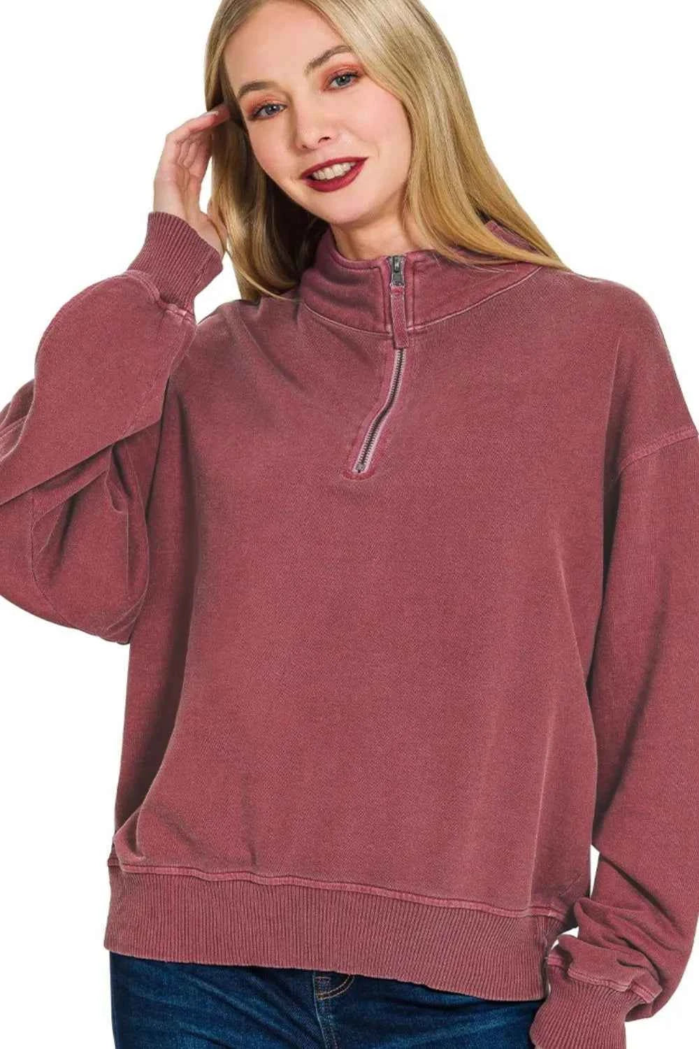 F/terry Pigment Dye & Enzyme Washing Half Zip Top b022fa33-91b7-4d60-8607-85d523114c31-Max-Origin