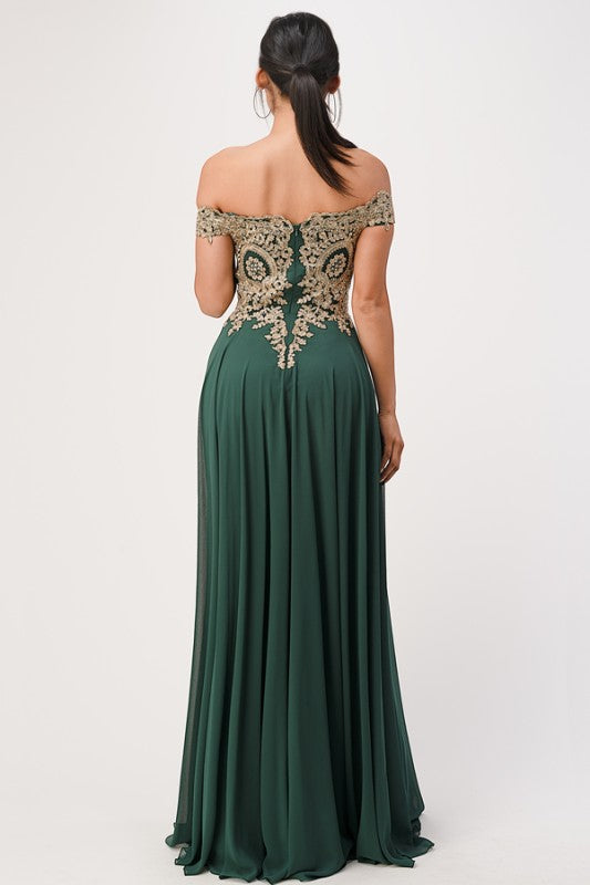Off Shoulder Evening Gown – Gold Lace Appliqué Chiffon Dress for Women b029cdca-286f-4faf-b408-d824df98d46d