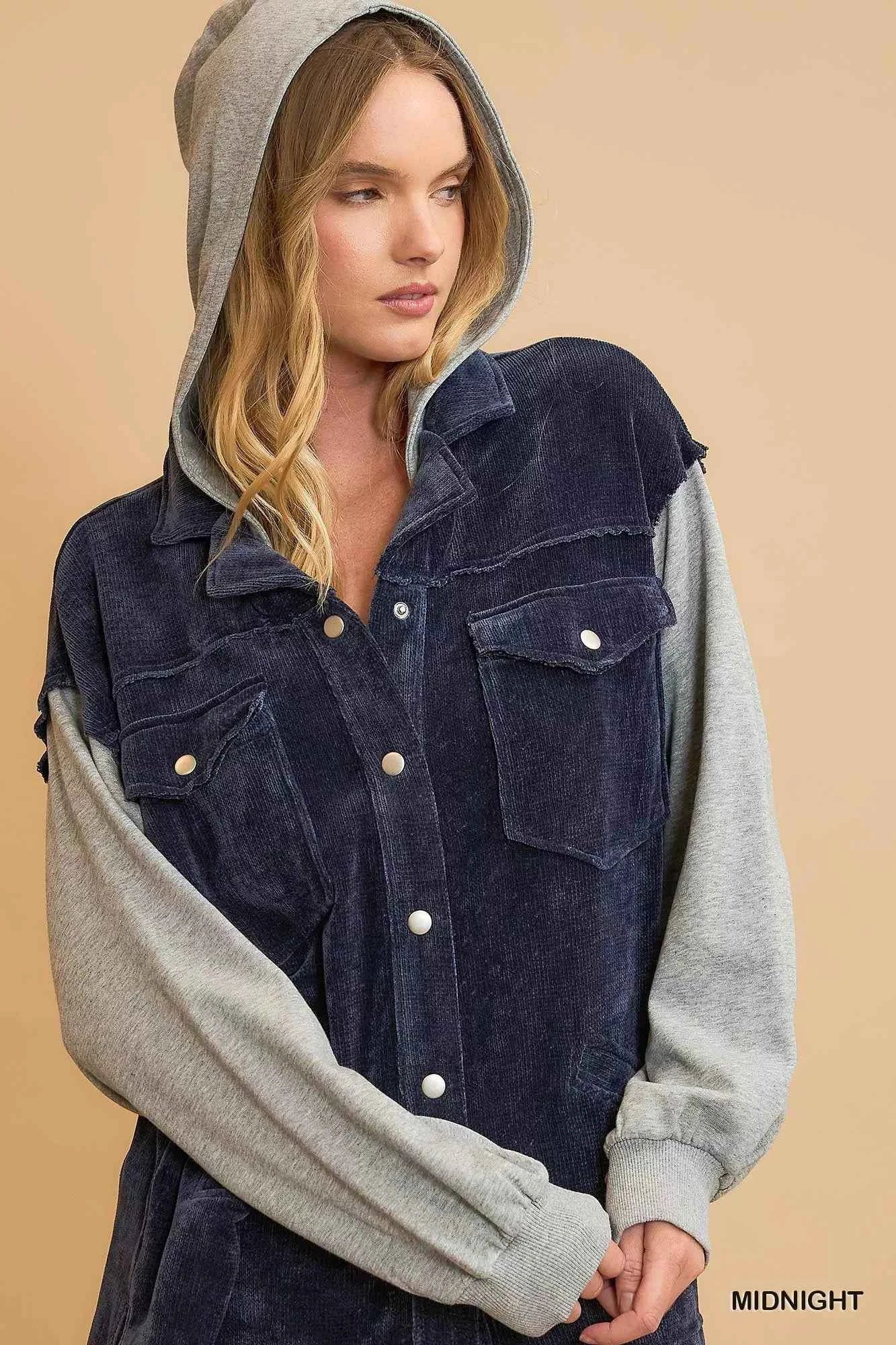 Umgee Contrast Hooded Chenille Jacket b02a3b2e-a1fe-4b7c-b3f9-46aaf65a0455-Max-Origin