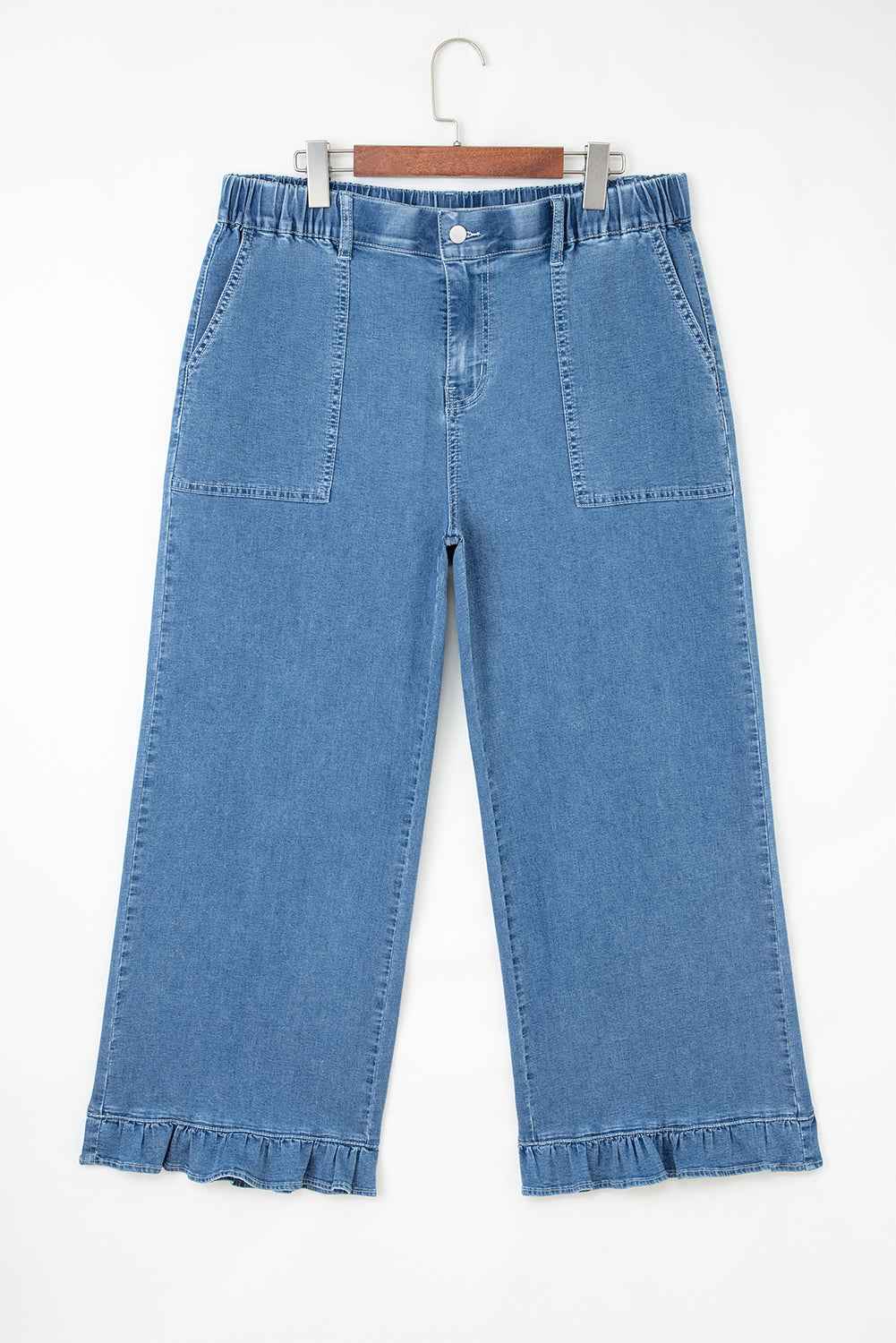 Ashleigh Blue Plus Size Elastic Waist Ruffled Wide Leg Denim Pants b03d2170177aab5b