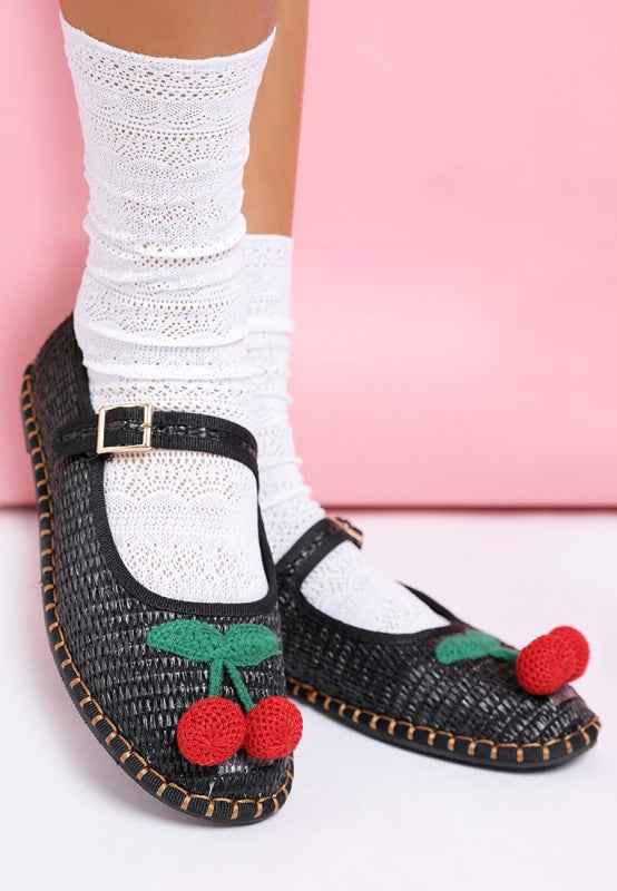Brunch Date Cherry Accent Mary Jane Flats Black b0476143-eb7d-42d5-9b98-a94a7c1eb9f2