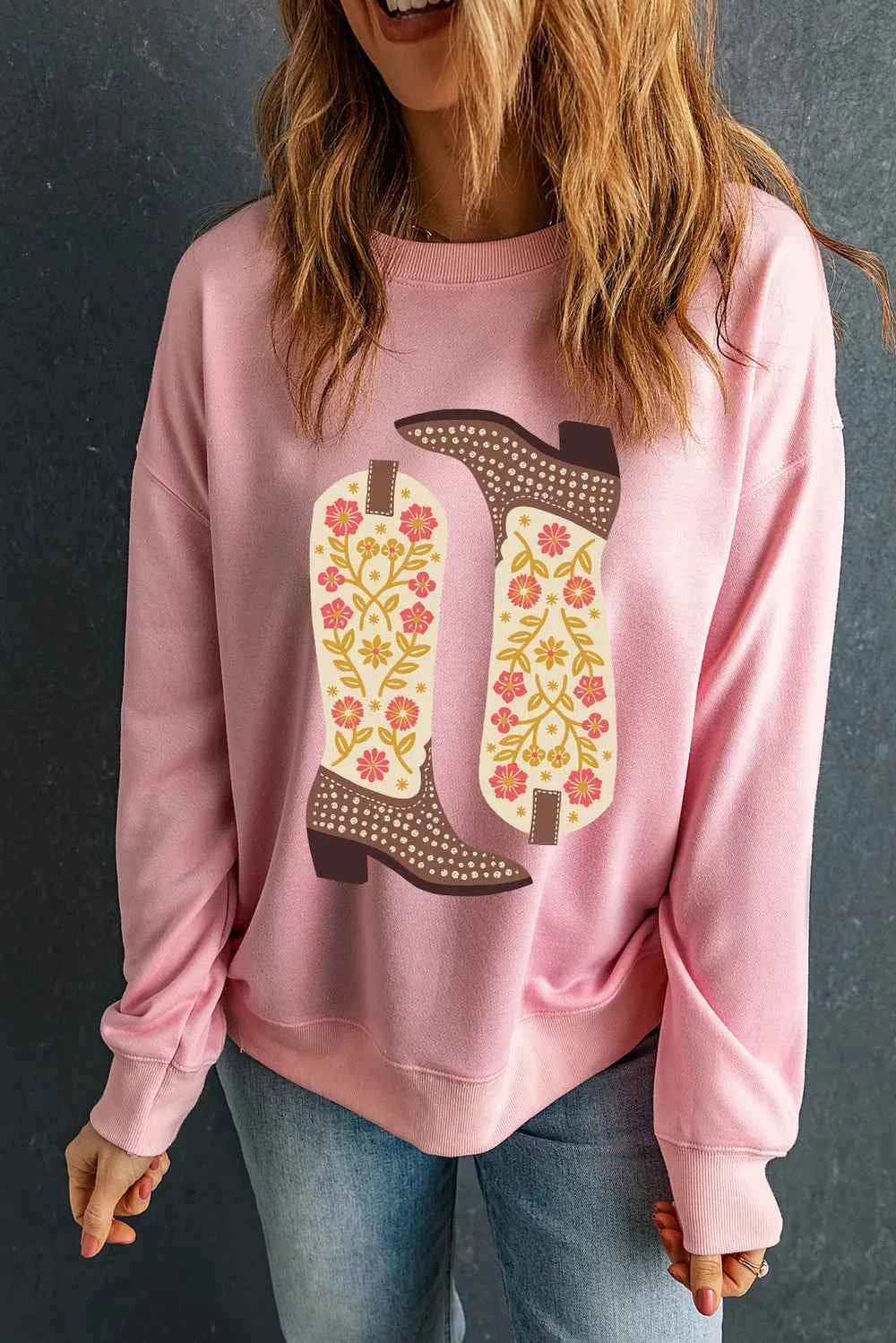 Boot Graphic Long Sleeve Sweatshirt b04887ad-2919-42a2-a157-af80f0b382d6-Max
