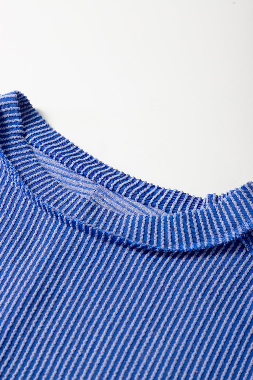 White Crinkle Rib Textured Knit Round Neck T Shirt b04bc5452a5766da