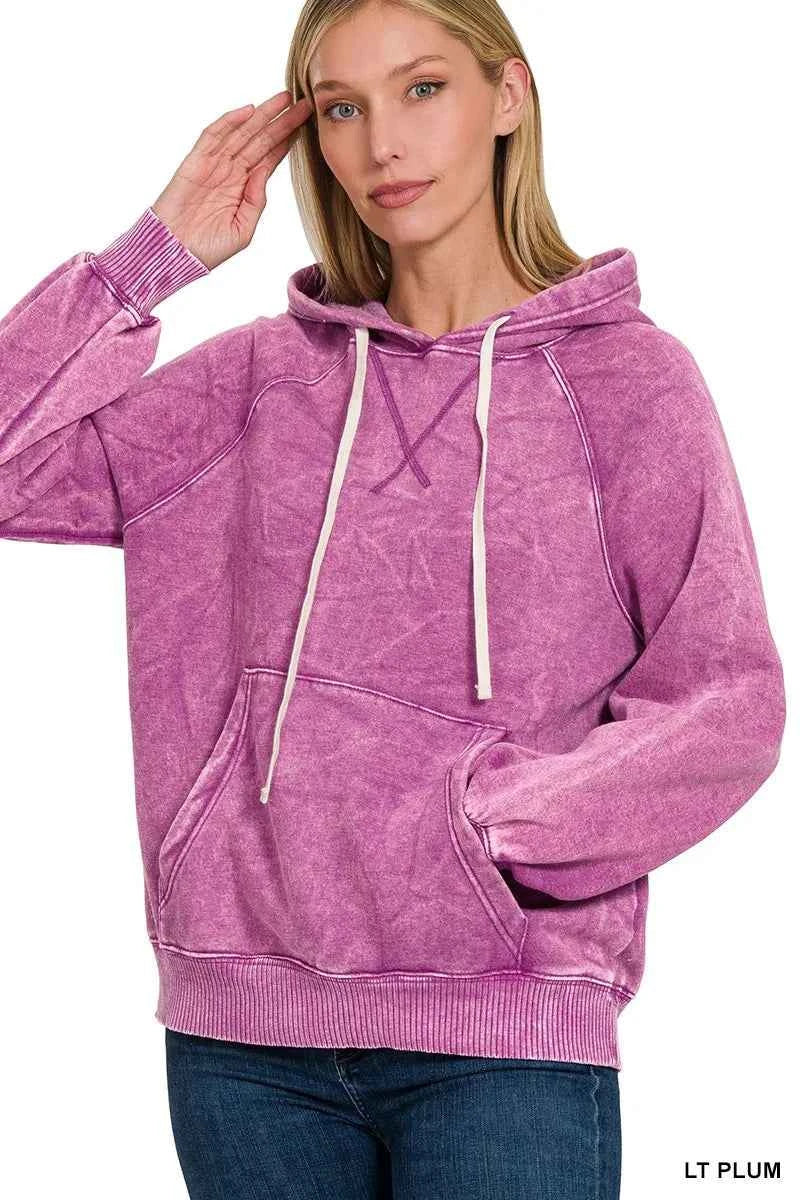 Acid Wash Fleece Hoodie with Kangaroo Pocket LT PLUM b04e622ba66a42e99f94d81f72aa0c38-Max-Origin