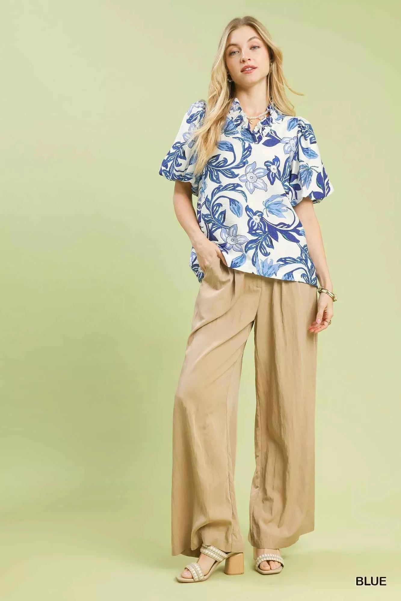 Lush Blossom Print Puff Sleeve Top with Ruffle Trim Detail b04e6f3b-86df-402a-808e-5b8334f194ef-Max-Origin