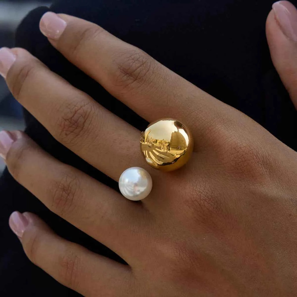 18K Gold-Plated Orb & Pearl Open Ring b052547d-02db-4305-9ada-b6923f11e6bf-Max-Origin