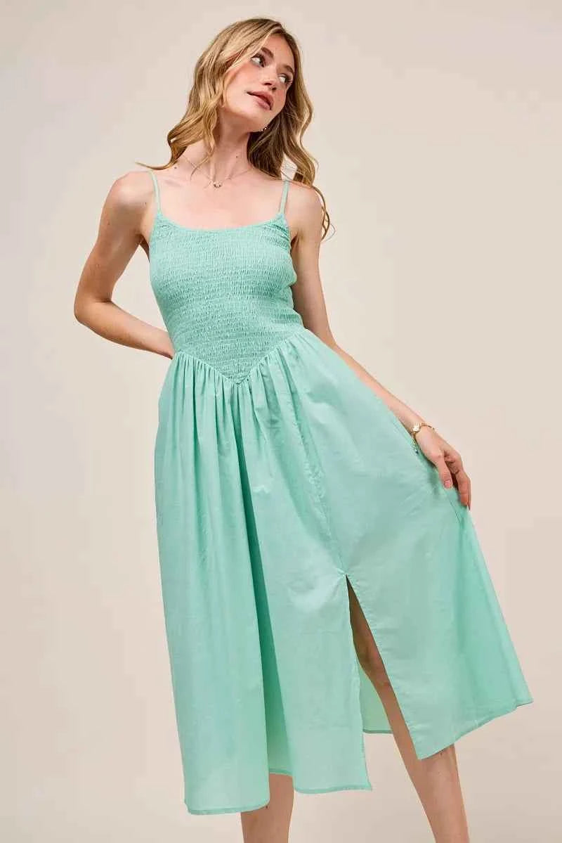 SO ME Smocked Sleeveless Casual Everyday Dress With Slit b0535b1eb7e349de8e3ba40a3ec4aa9b-Max-Origin