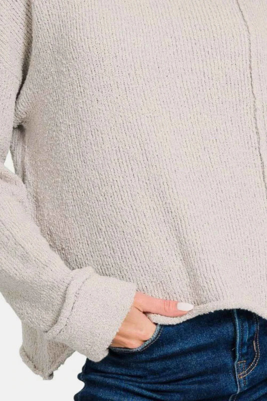 Asymmetric Hem Drop Shoulder Sweater b056b7b1-511e-4034-8bb7-e78dbc1520a3-Max