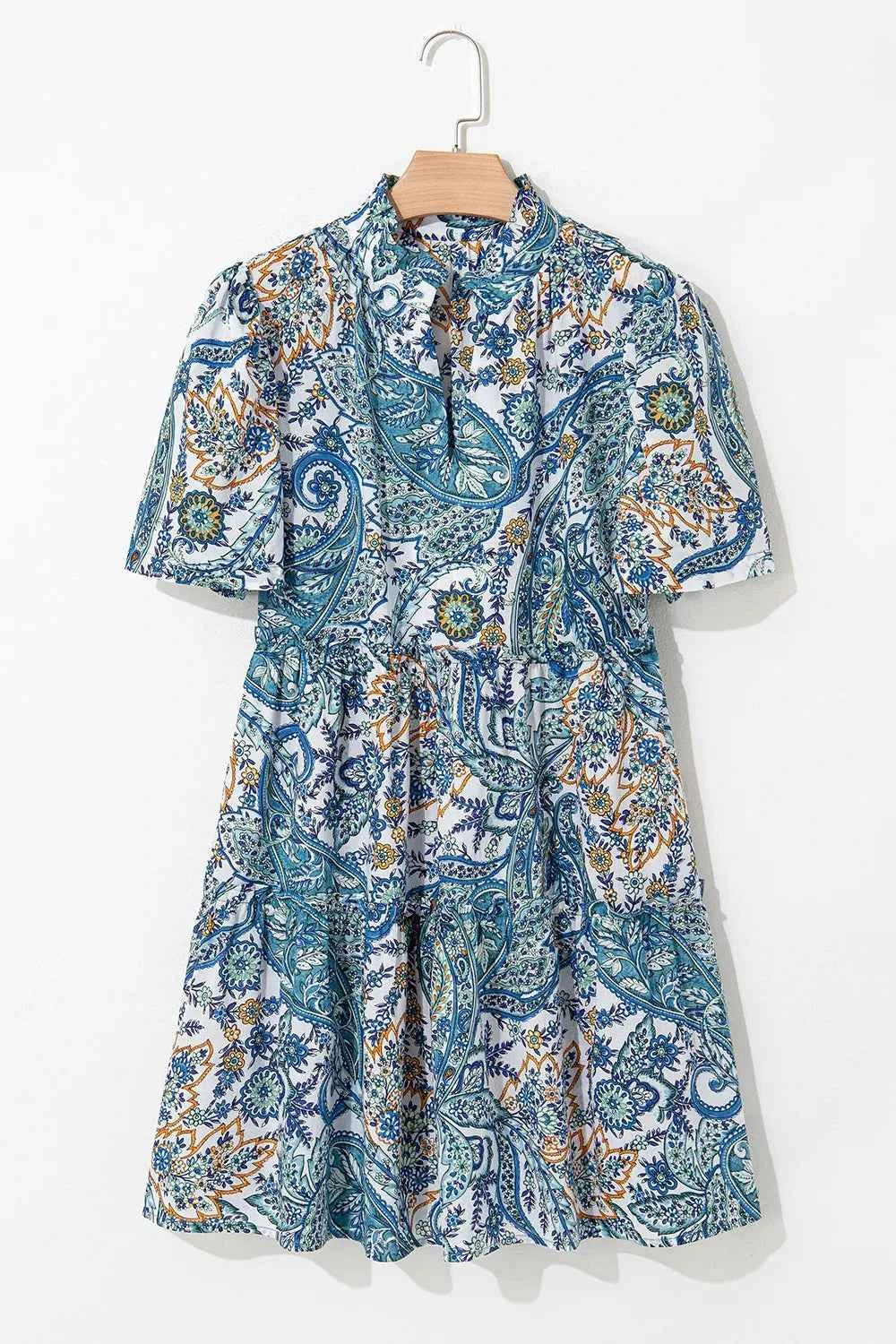 Paisley Floral V Neck Short Sleeve Mini Dress b05d4c1b-c5b4-4c66-ab5a-c6d469076c98-Max-Origin