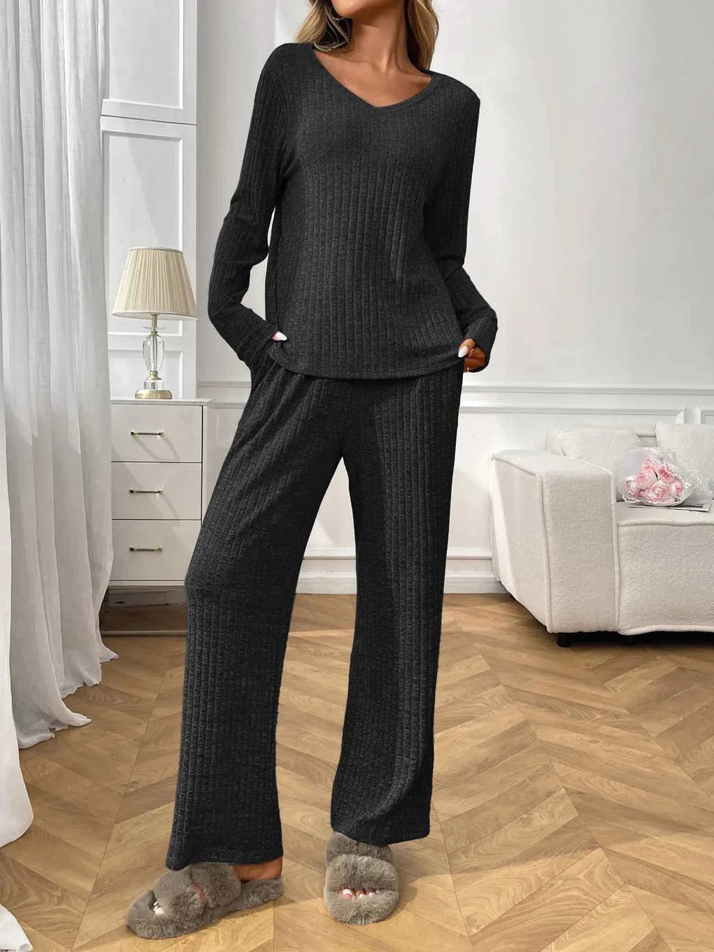 Ribbed Long Sleeve Top and Pants Lounge Set b06354325d5c4a3288b34e840b7159a8-Max-Origin