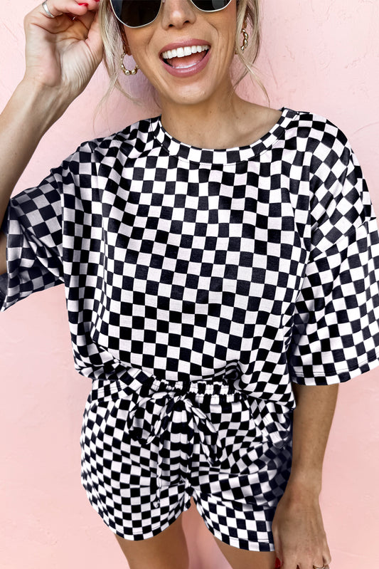 Brown Checkered Top and Drawstring Shorts Pajama Set b06635bcd01c3f96_a66a1444-cd86-408d-946f-4243455a153b
