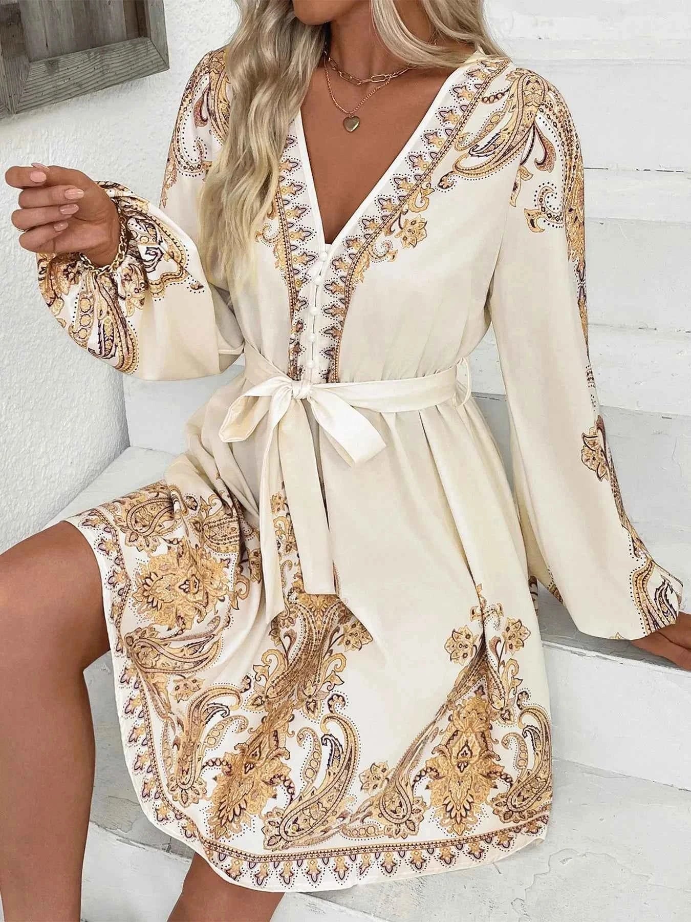 Printed Tie Waist Long Sleeve Dress b067a194-a73e-421a-acb6-edf81b77b91a-Max-Origin