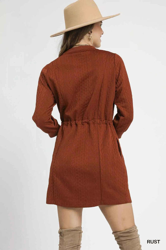 Drawstring Cable Knit Mini Dress with Pockets b068aa0e-aa97-456b-a91e-0f34abebcb3b-Max-Origin