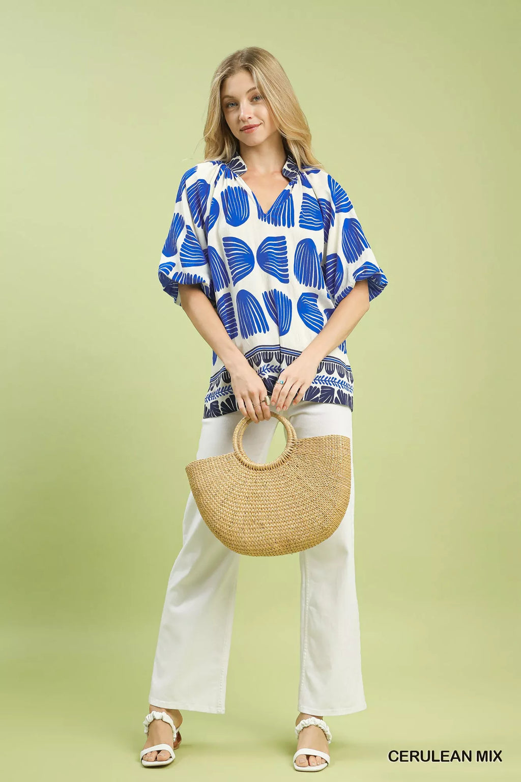Umgee Shell Block Border Print Puff Sleeve Blouse b06a8123-3df9-4214-a4f7-2507a9b44a9e-Max-Origin