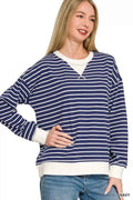 Zenana Contrast Striped Round Neck Sweatshirt NAVY b06b6831cda340abbd82375ffc6e7477-Max-Origin