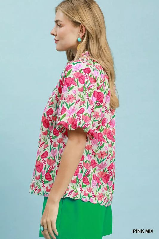 Floral Puff Sleeve Blouse with Scalloped Details b072e23e-30a1-4002-9033-5a8ce21833d5-Max-Origin