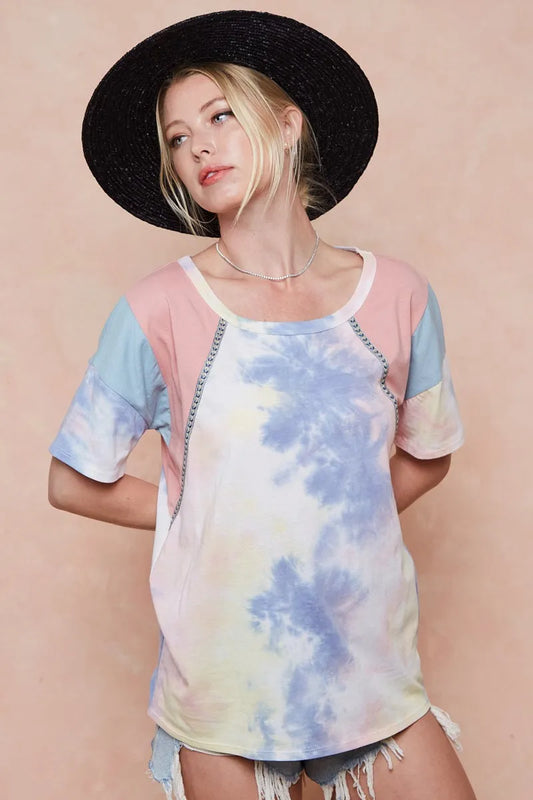 Tie Dye Printed Cotton Color Block T-Shirt b07bcfa4d8d14d51b6febc2ee3c2f60c-Max-Origin