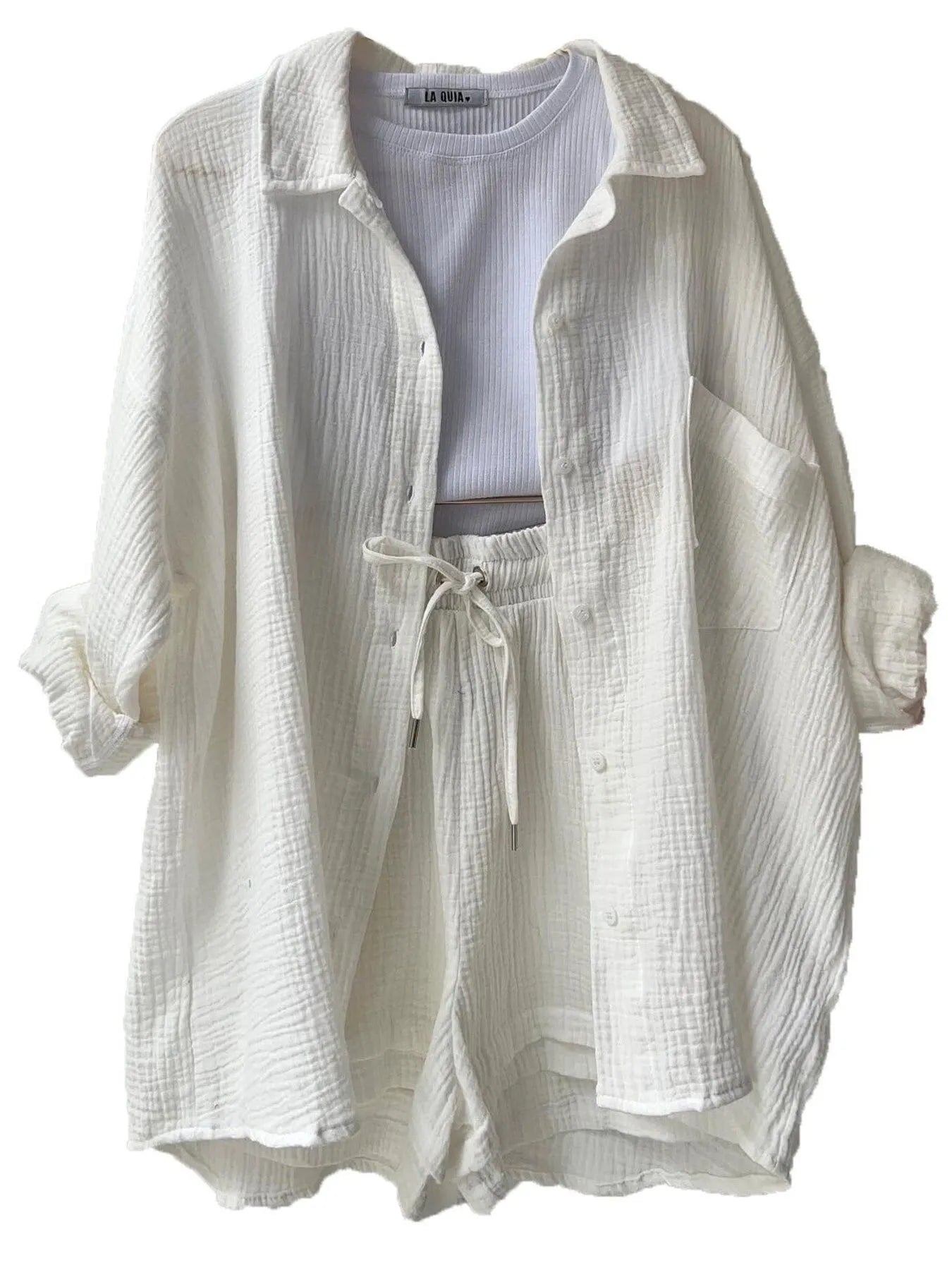 Textured Button Up Shirt and Shorts Set White b08d71ce-f8e8-413b-90b8-e9231f1523ef-Max-Origin