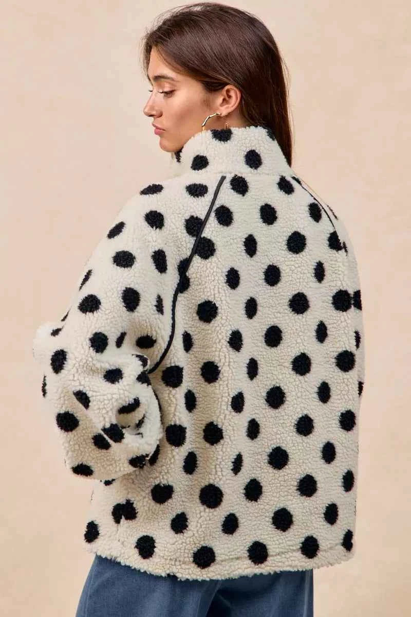 Polka Dot Sherpa Half Zip Up Top with Side Pocket b08fd72b-21f0-4667-9b64-d73adb382161-Max-Origin