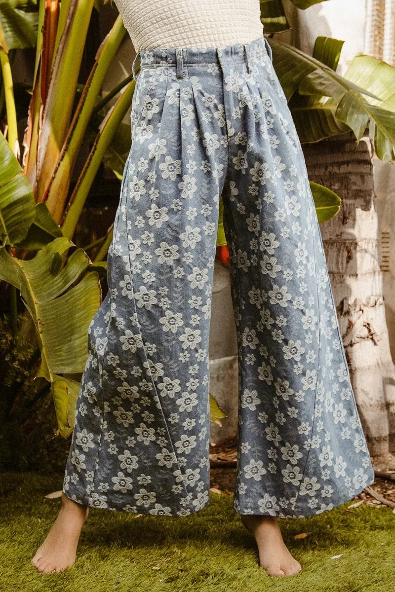 BiBi Floral Texture Wide Leg Jeans b092612001a64785a2a775ccb38dffcf-Max-Origin