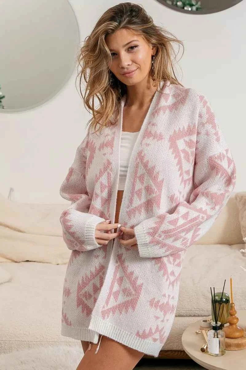 BiBi Aztec Pattern Open Front Cardigan b09dca61-ea84-47db-b255-d2287b966d6d-Max-Origin