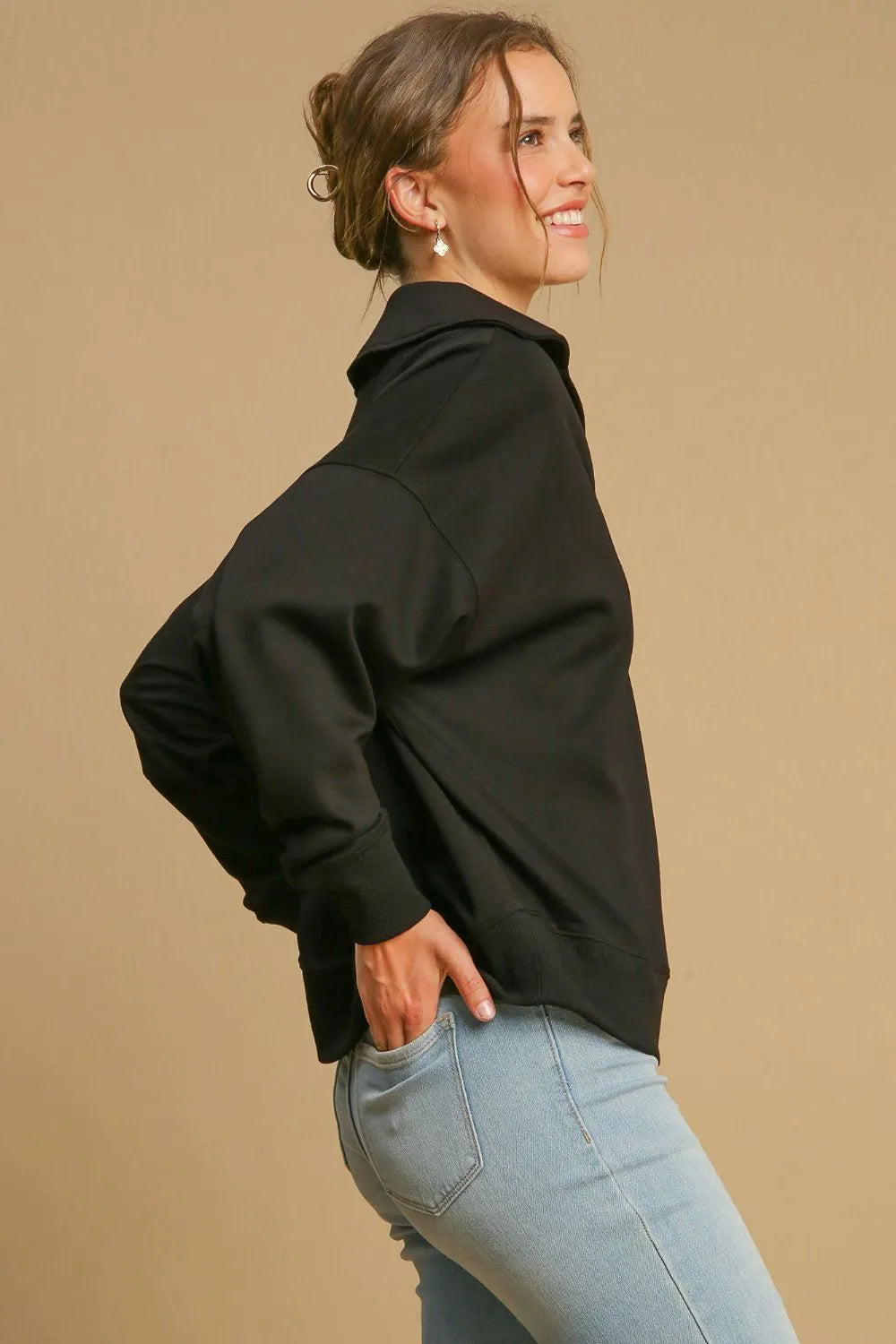 Umgee Johnny Collar Dropped Shoulder Sweatshirt b09f58ca-7402-434b-ac4e-b3ef278d2908-Max