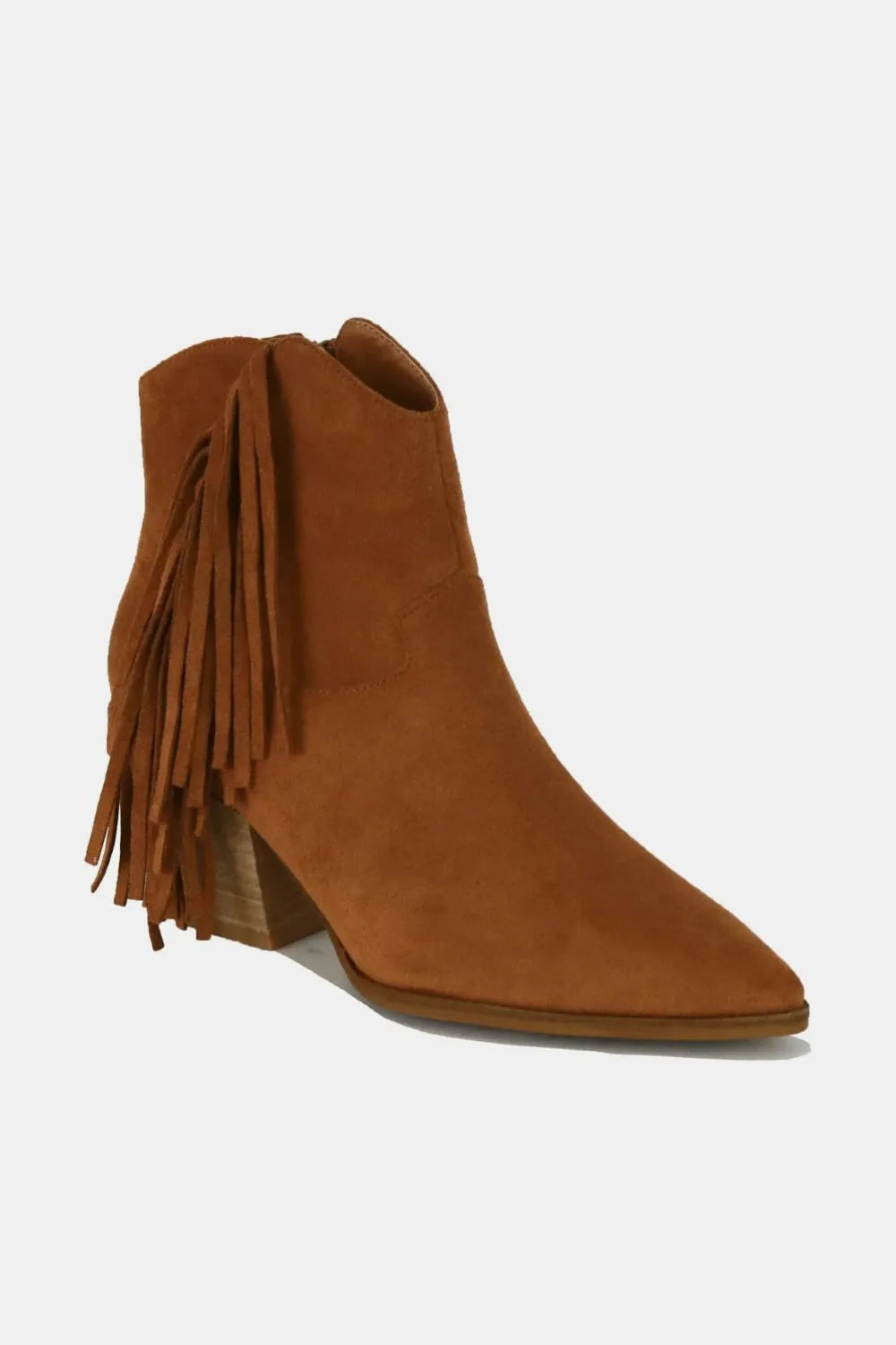 Beast Fashion Suede Fringe Point Toe Ankle Boots Caramel b0a24900-11d6-4edd-909d-d9c145397e5b-Max