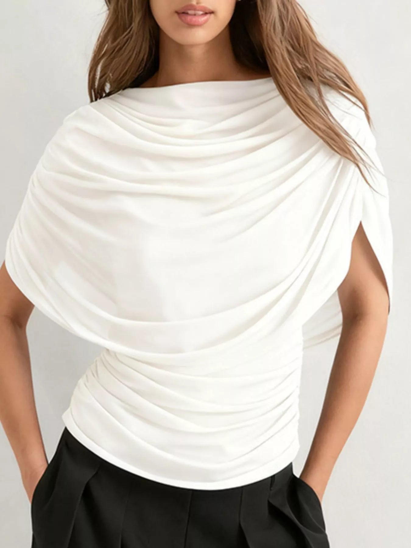 Ruched Short Sleeve Top White b0a30a19-34eb-4cbc-8e98-bf9dfab03d07-Max-Origin