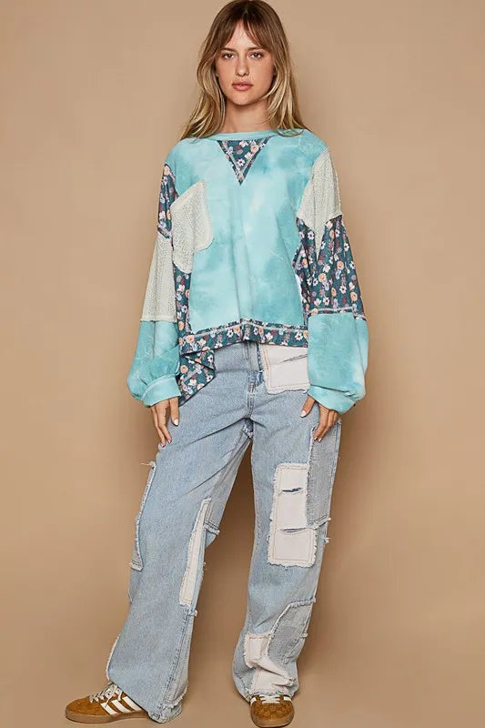 POL Floral Patchwork Round Neck Knit Top b0a65fc0-110e-4aa8-a401-02c349b5a540-Max