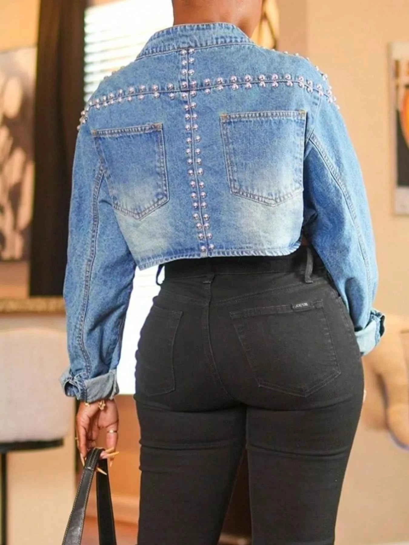 Studded One Button Cropped Denim Top b0a6c986-42ea-421a-80fe-eade87627dca-Max-Origin