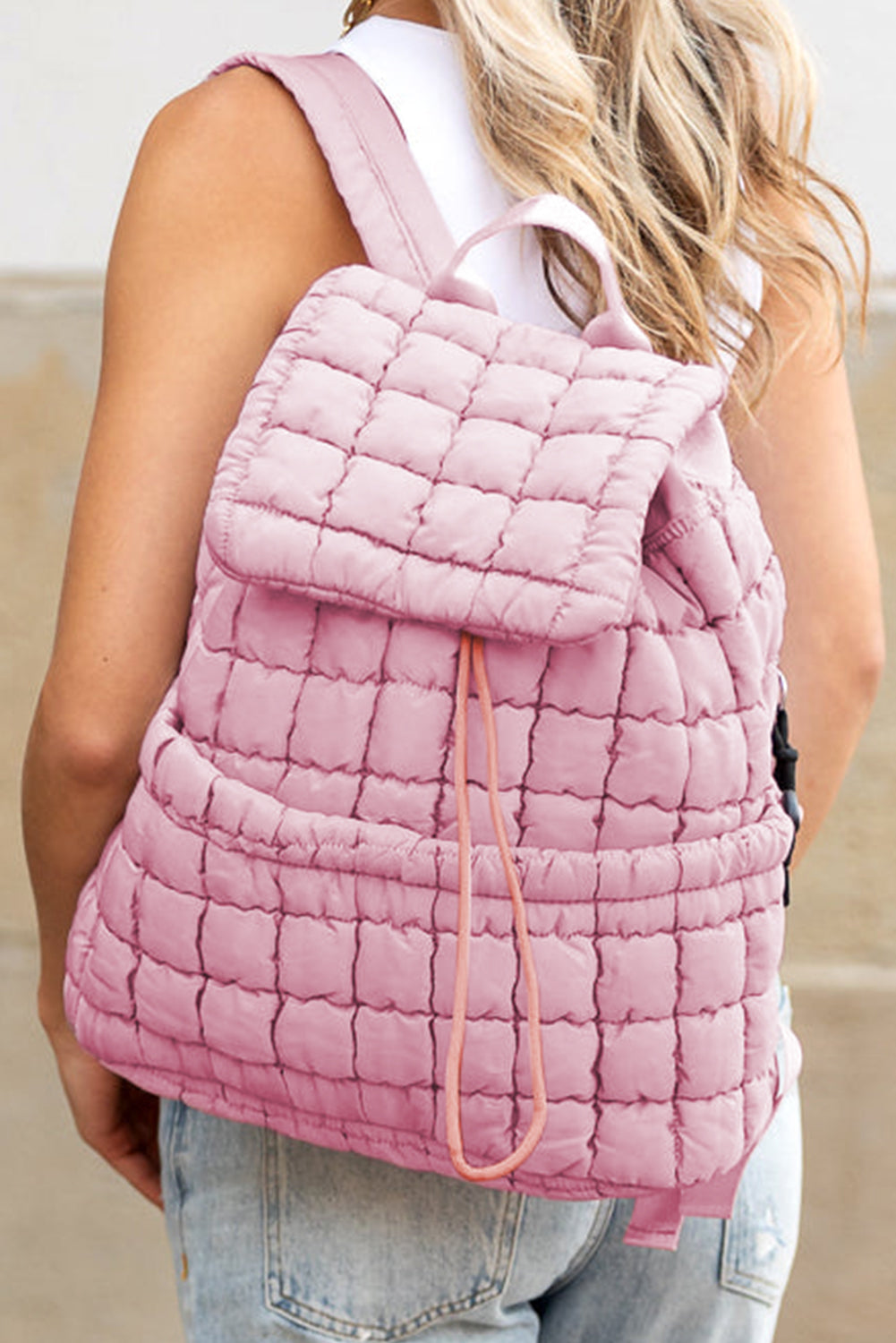 Pink Solid Flapped Quilted Puffer Backpack b0a8091793349b21
