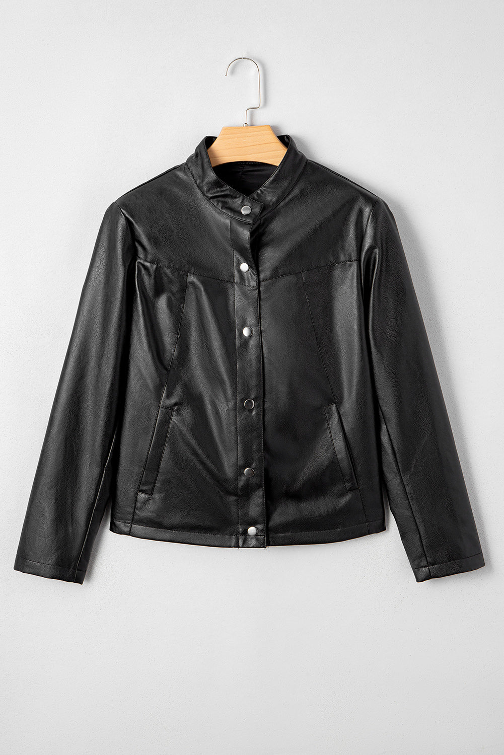 Black Faux Leather Buttoned Front Boxy Jacket b0af926484d21ebd