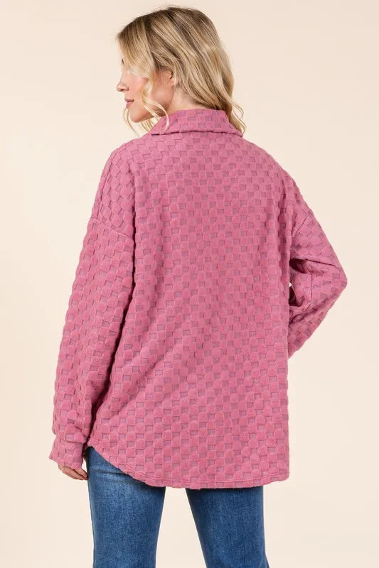 BOMBOM Checkered Button Down Dropped Shoulder Shacket b0b2ce69-38ad-4edd-b0d1-abac4ce79c3b-Max