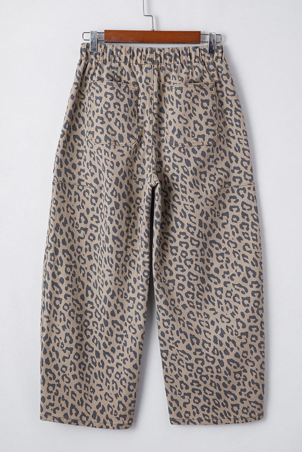 Khaki Leopard Print Drawstring Waist Pocketed Wide Leg Jeans b0b315d6a755d8e6
