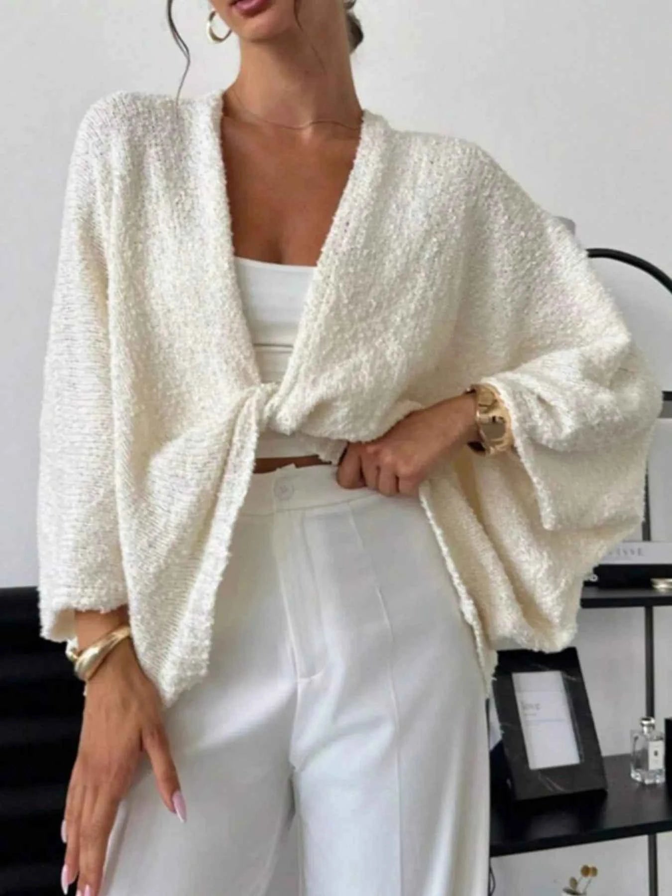 Twist-Front Textured Knit Cardigan b0b43f46-46e8-4961-9950-328744e7ab10-Max-Origin