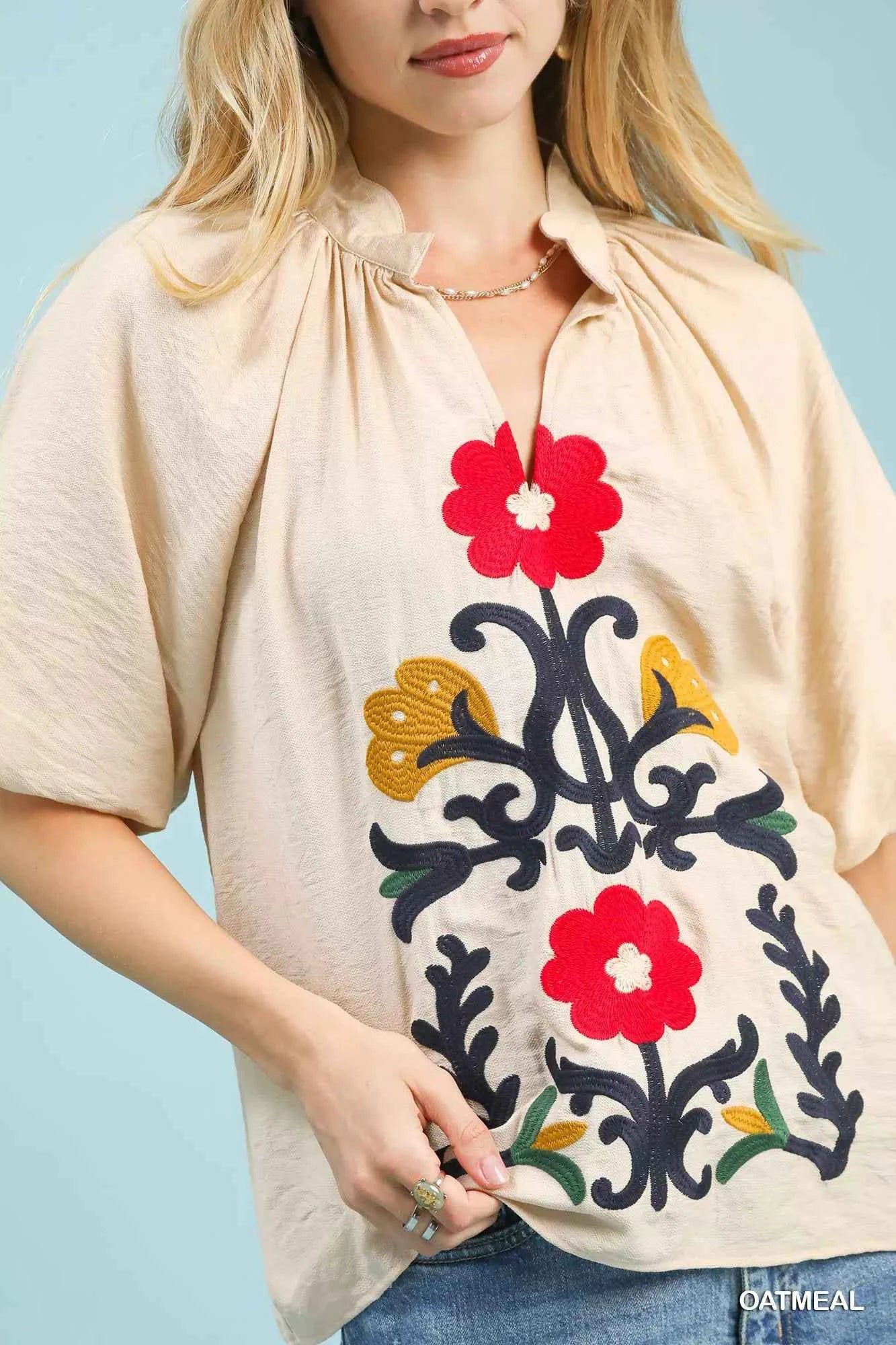 Umgee Embroidered Boho Puff Sleeve Blouse b0b842fa-47b4-4d03-b30c-2a4f53cffe0b-Max-Origin
