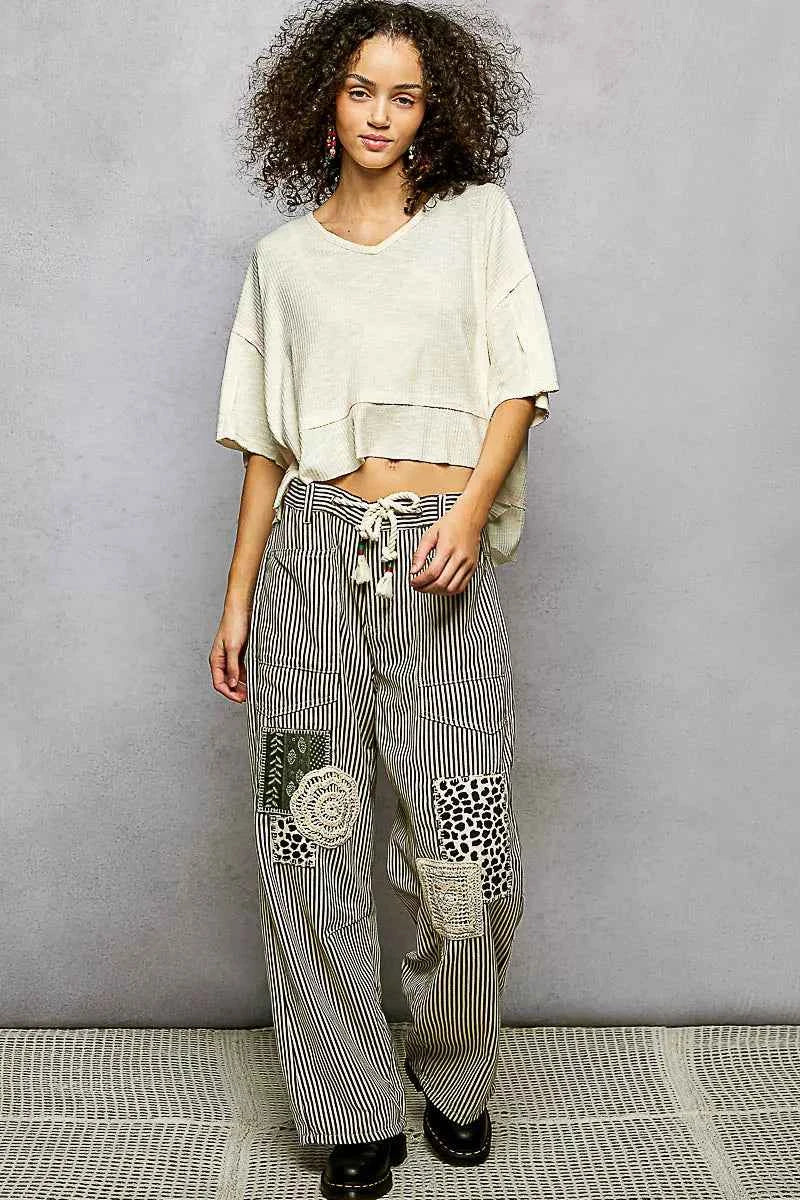 POL Short Sleeve Ccopped Rib T-Shirt with Contrast Stitch Detail b0b8de94-b079-42f2-8065-cdb0d064de4c-Max-Origin