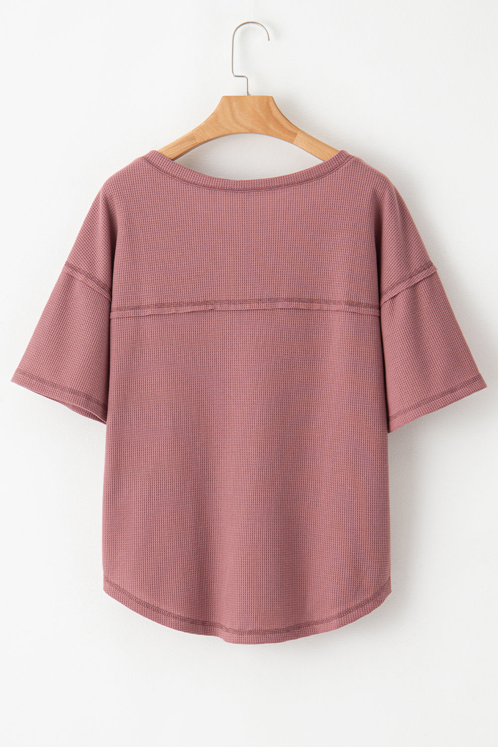 Blue Exposed Seam Drop Sleeve V Neck Waffle Textured Top b0ba5b0a806f5b3b