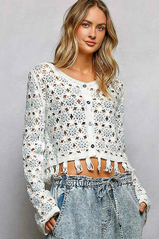 POL Openwork Floral Crochet Cardigan with Tassel Hem b0bc2cb7-1283-4cd2-a6bc-97437d666864-Max-Origin