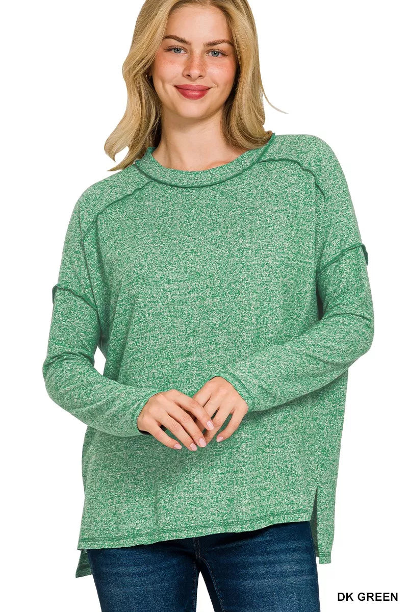 Zenana Full Size Melange Hacci Exposed Seam Hi-low Tee Plus Size DK GREEN b0bd3ffbb45540c4a8af59ff08a6daac-Max-Origin