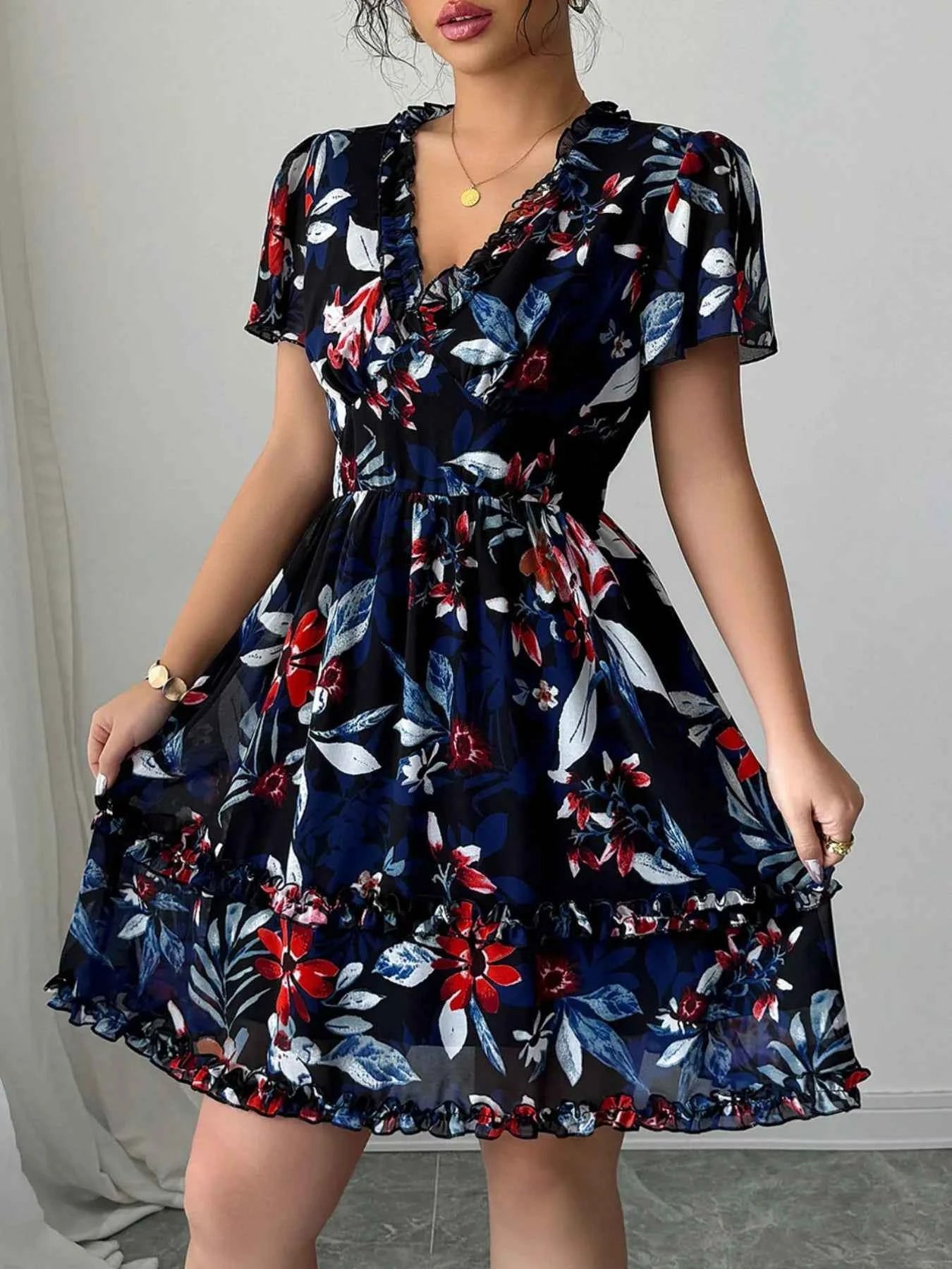 Floral Wrap Dress with Flutter Sleeves b0bdc79f-f2f3-4805-9a4d-3d758187f311-Max-Origin