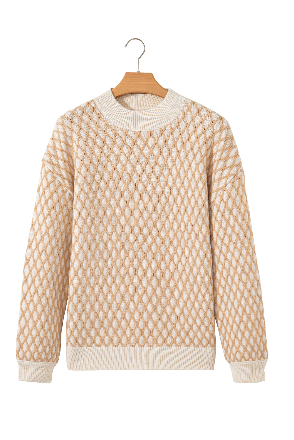 Smoke Gray Checkered Textured Knit Mock Neck Sweater b0c107c3bb3b8ccb