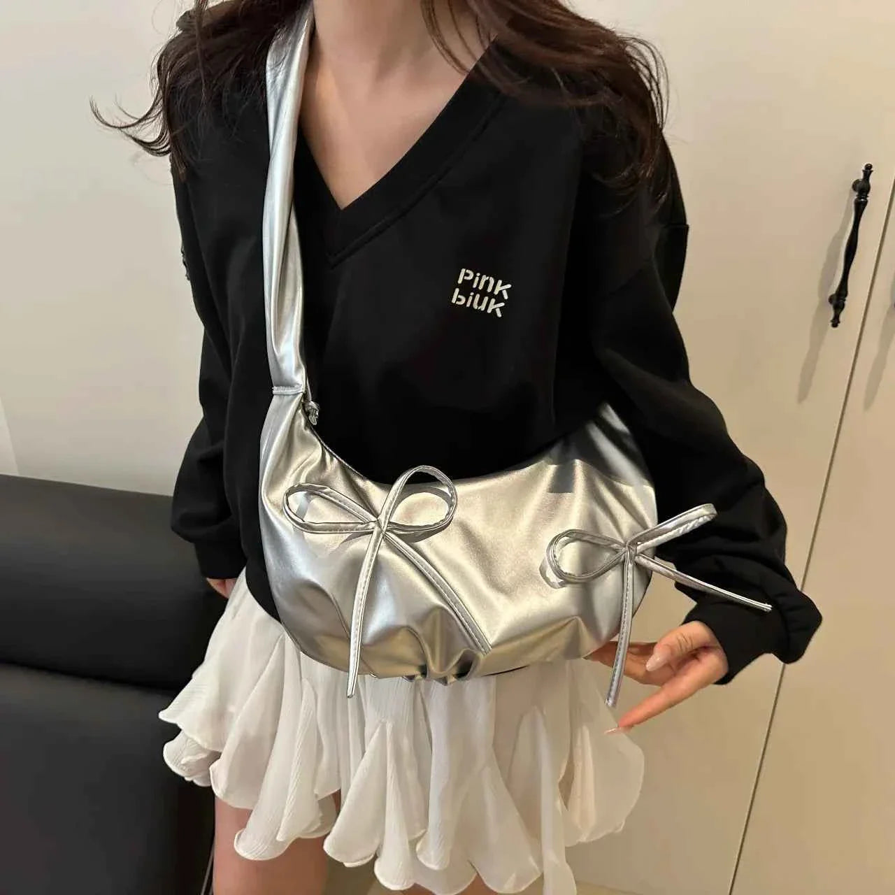 Bow-Tie Drawstring Crossbody Bag Silver onesize b0c184f99b97422eb29d84e4b5444ff4-Max-Origin